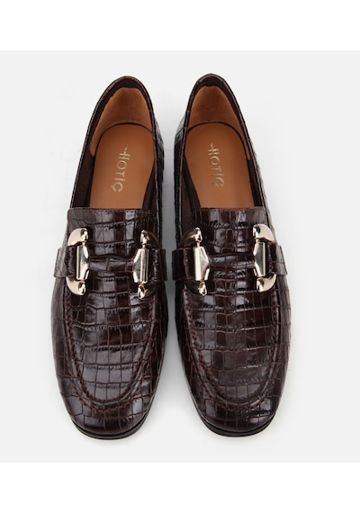 Hotiç Kadın Deri Kahverengi Kroko Baskılı Klasik Loafer