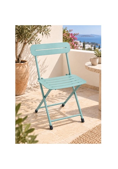 Katlanır Metal Balkon Bahçe Sandalyesi Bistro Sandalye Tekli Mint Yeşili 1642 Turkuaz