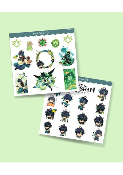 Genshin İmpact-kinich 2 Li Sticker Set Parlak Kağıt Oyun Karakteri Kinich Telefon Süsleme Etiketi Yeşil