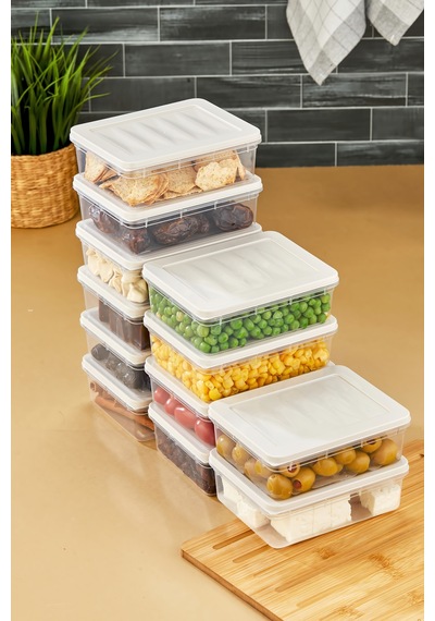 Multi Box 12 Li Set Saklama Kabı Seti - Dondurucu & Mikrodalga Uyumlu Krem