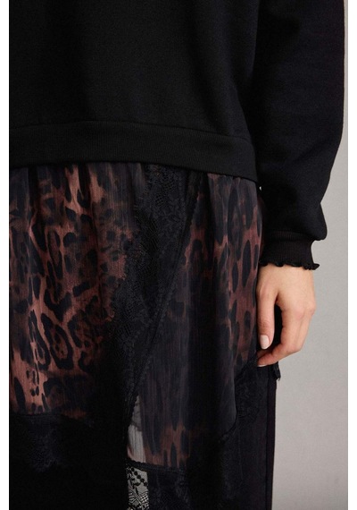 Defacto Bisiklet Yaka Leopar Desenli Sweatshirt G6561ax25wnbk81 Siyah-bk81