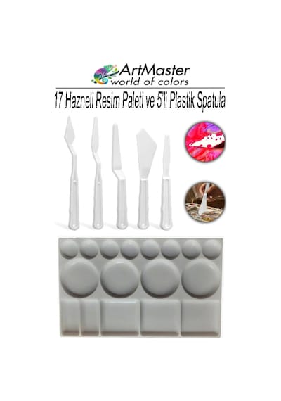 Plastik 17 Hazneli Resim Paleti Ve 5 Li Plastik Spatula Seti 1 Paket Sanatsal Ressam Paleti Plastik Palet Bıçağı