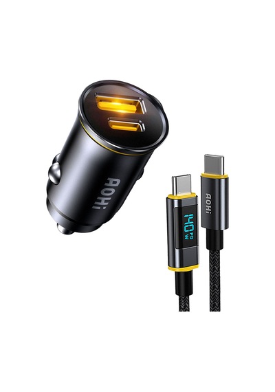 Aohi Superauto 2 Portlu Pd 65w Araç İçi Şarjı, 140w Led Ekranlı Naylon Örgülü Süper Hızlı Şarj Kablo
