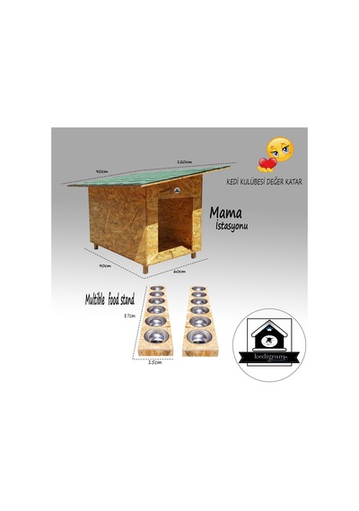 Kedigram Kedi Kulübesi Mama İstasyonu Kabı + Kedi Evi