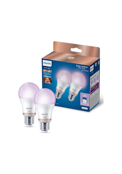 Philips Smart Lighting Led Ampul A60 E27 100w Eşdeğer Rgb 2'li Paket - Google Home, Alexa, Homekit Ve Matter Uyumlu Çok Renkli