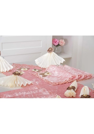 Afife Kadife Pudra Krem Sofra Takımı 8 Kişilik 160x230 Cm 34 Parça -1428 Çok Renkli