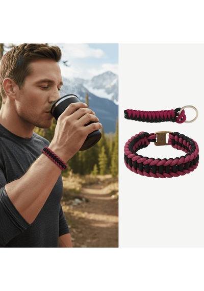 Tesbihane Paracord Bileklik Anahtarlık Kombini - Bordo Siyah Kamuflaj Desen - Kamp Ve Doğa Sporları İçin Çok Renkli
