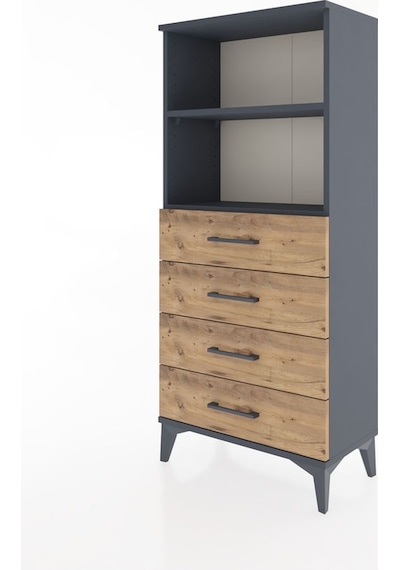 Hyperion Dolap 2 Raflı 4 Çekmeceli 60x44x134 Antrasit-çam Antrasit
