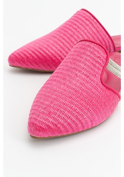Luvishoes Pesa Fuşya Hasır Taşlı Kadın Terlik Fuşya