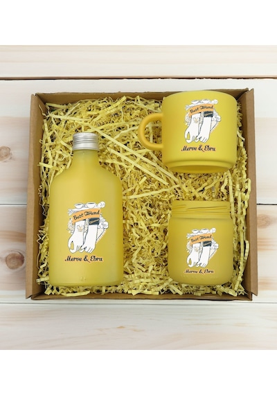 Bk Gift Kişiye Özel İsimli Dtf Best Friend Temalı Sarı Kahve Fincanı & Kolonya & Mum Hediye Seti-4, Arkadaşa Hediye, Doğum Günü Hediyesi Kobitmeyencom