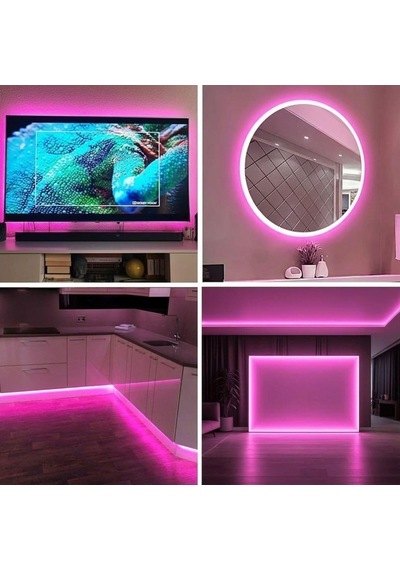 Neon Led Şerit Işık 5 Metre Dimmer Buton Dekoratif Ambiyans Işık, Pembe