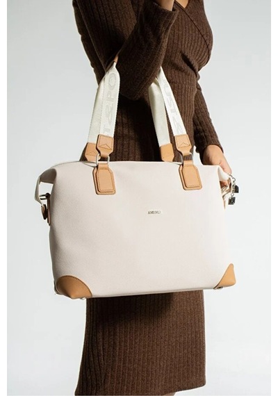 Just Polo Kadın Büyük Valiz Boy Ayarlanabilir Askılı Lüks El Ve Omuz Çantası Shopper Ebat: 33 X 40 Cm Krem - Taba 14846536