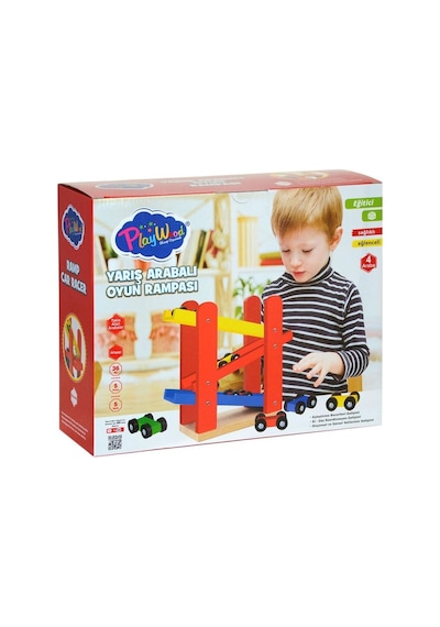 Ony-382 Playwood Ahşap Yarış Arabalı Oyun  Rampası-Onyıl