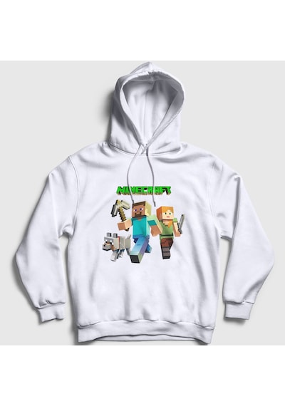 Presmono Unisex Miners Minecraft Kapüşonlu Sweatshirt Beyaz