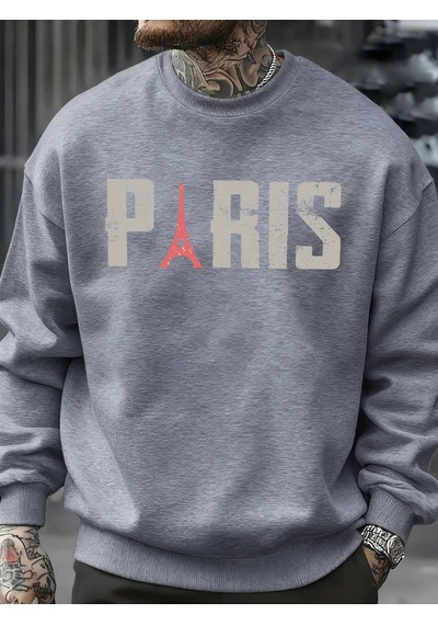 Startmore Tarzsokak Ünlü Paris Kulesi Desen Kazak Erkekler O-boyun Giysileri Sonbahar Polar Retro Kazak Gevşek Un Gri