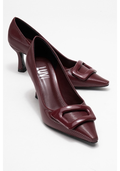 Luvishoes Luvi Shoes Astra Bordo Çizgili Tokalı Kadın Topuklu Ayakkabı Bordo