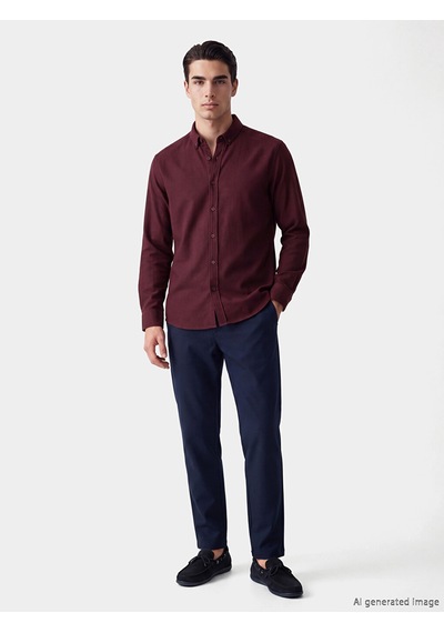 Lcw Vision Bordo Regular Fit Armürlü Erkek Gömlek
