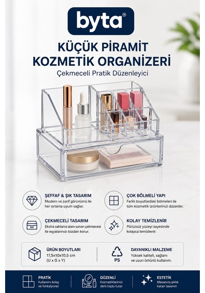 Çekmeceli Şeffaf Akrilik Makyaj Ve Kozmetik Organizeri Çok Bölmeli Masaüstü Düzenleyici Ve Saklama Kutusu Şeffaf