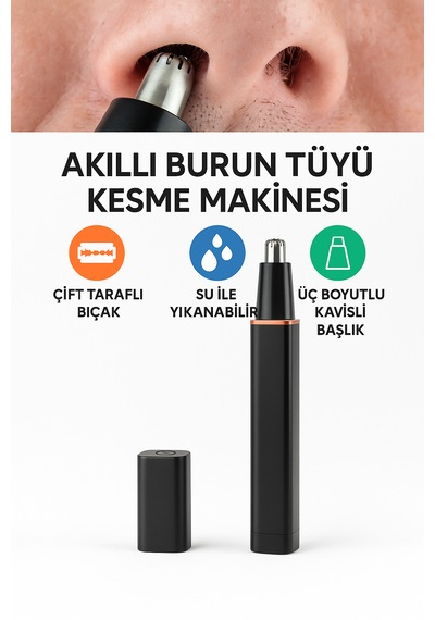 Akıllı Burun Kılı Kesme Makinesi Su Geçirmez, Çift Taraflı Bıçak, Güçlü Mikro Motor Pilli Pilli
