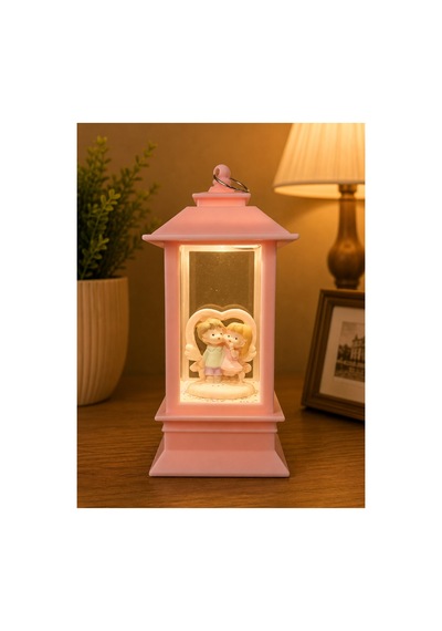 Prexium Led Işıklı Sevgili Figürlü Dekoratif Fener Gece Lambası Pembe