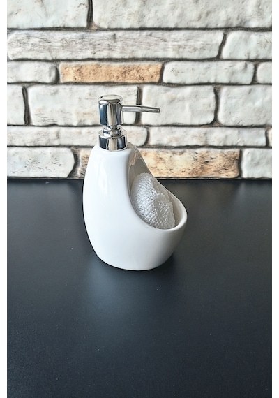 Seramik Süngerli Sıvı Sabunluk- Beyaz-19 Cm