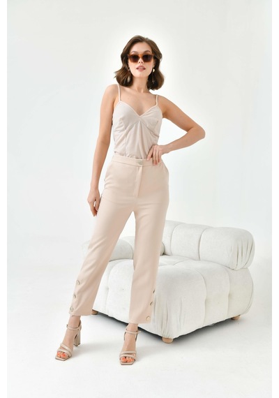 Ftz Women Kadın Dar Paça Düğmeli Pantolon Beige 30779-Beige Bej