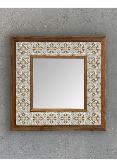 Oscar Stone Decor Masif Çerçeveli Mozaik Taş Mermer Ayna 33x33 Cm Seramik Desenli Sarı Ayna Ayn-109 Diğer