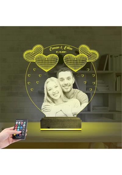 Luvivia Kalp Sevgiliye Hediye Fotoğraflı 3d Lamba - Masa Gece Lambası V7