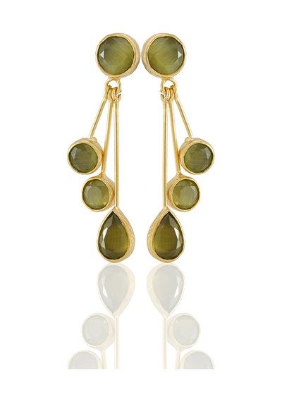 Kadir Jewellery22 Ayar Altın Kaplama Vintage Küpe -el İşçiliği Ve Hipoalerjenik Küpe Altın - Zeytin Yeşili