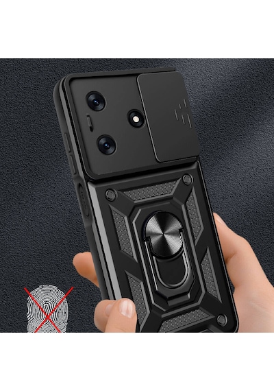 Tecno Spark 10c Kılıf Magnetik Standlı Kamera Korumalı Sürgülü Vega Kapak - Mavi Mavi