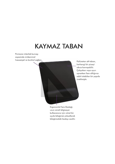 Mp02 - Dörtgen Bilek Destekli Mouse Pad Konfor, Kaymaz Taban, Ergonomik, Yumuşak, Ev,ofis Siyah