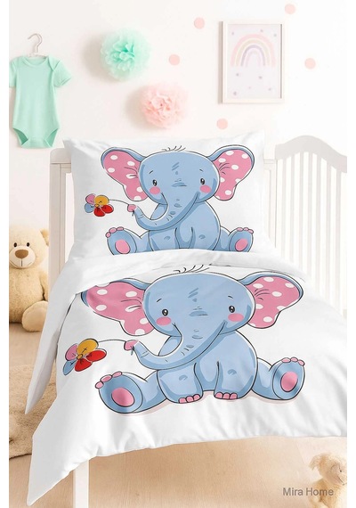 Dijital Baskılı 3d Pamuklu Yenidoğan Bebek Nevresim Takımı Cute Elephant Çok Renkli