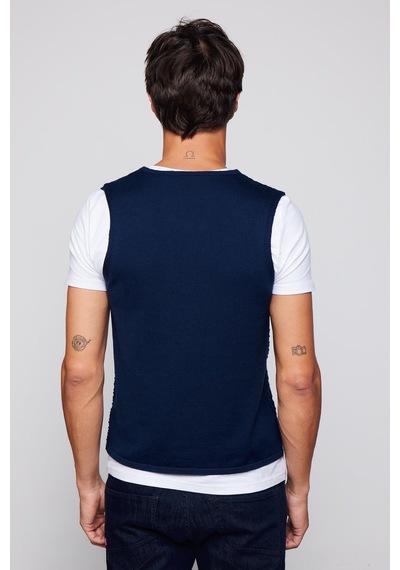 Tudors Slim Fit Desenli Lacivert Erkek Yelek-30275 Lacivert