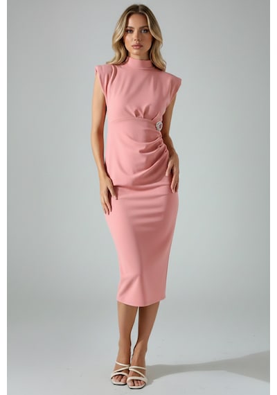 Defymoda Kadın Balık Kesim Uzun Kuyruklu Elbise Pembe
