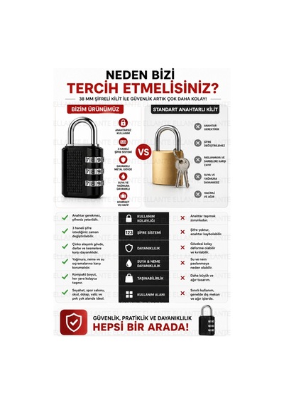 38 Mm 3 Haneli Şifreli Asma Kilit Anahtarsız Güvenlik Paslanmaz Çelik Kanca Bavul, Dolap Ve Ça