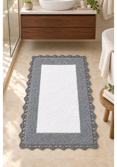 Alanur Bodrum Tufting Cotton Pamuklu El Işi Örgülü Paspas 108 70 X 120 Cm Beyaz - Gri