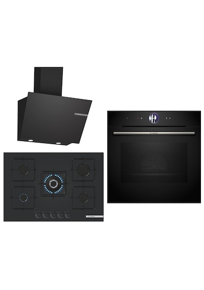 Bosch Black Deluxe HBG7563B1 4D Hot Air - DWK66PJ60T - PNQ7B6P31O  3D Fry 75 CM Wok Bek 3 Lü Ankastre Set 604