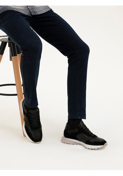 Cacharel Siyah Eva Taban %100 Deri Sneaker Ayakkabı