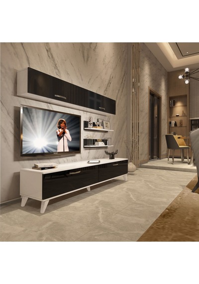 Decoraktiv Eko 5 Slm Std Retro Tv Ünitesi Tv Sehpası Beyaz - Siyah