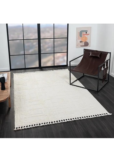Wool Wl004a Bej Halı Sisal Bukle Dekoratif Kabartmalı Halı Tozsuz Antialerjik Salon Halısı Koridor-249 Beyaz