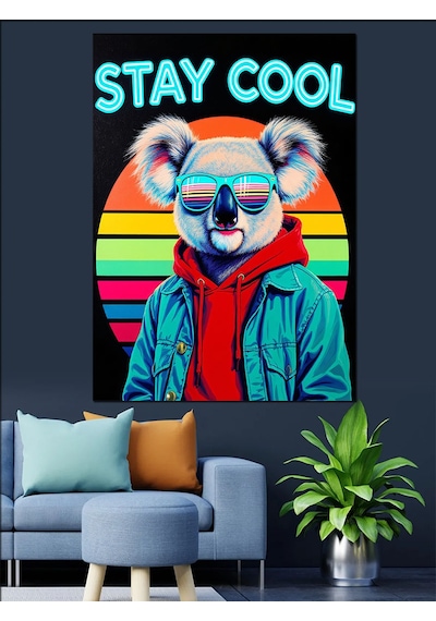 Gözlüklü Havalı Koala Posteri Dekoratif Kanvas - Mdf Ahşap Tablo