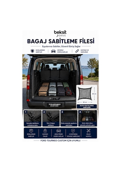 Drıve Bagaj Sabitleme Filesi Ford Turneo Custom Uyumlu 60x80cm