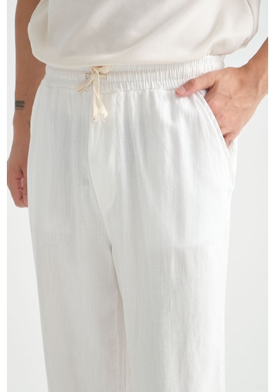 Redline Luxe Erkek Baggy Keten Karışımı Rahat Pantolon Bol Paça Yeni Sezon Beyaz