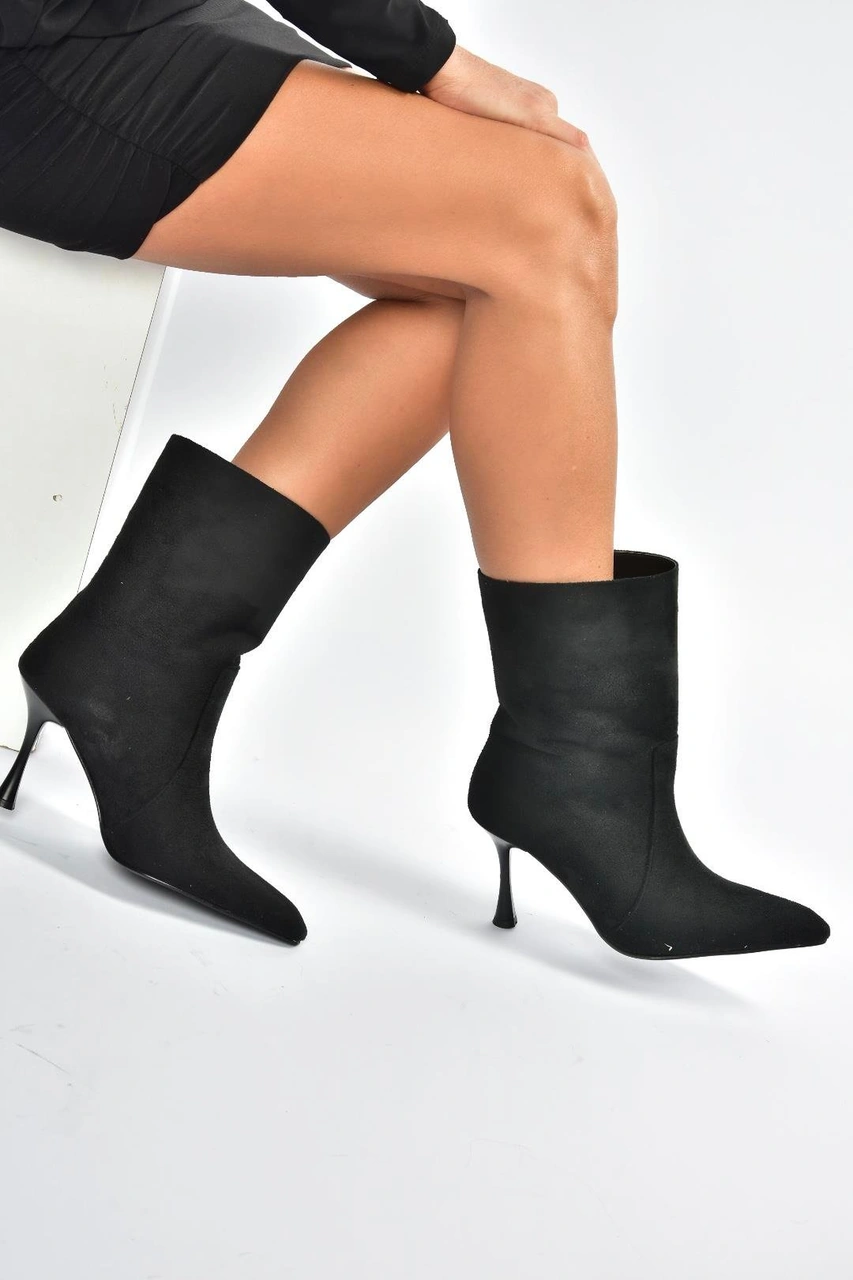 Fox Shoes V752550202 Siyah Süet İnce Topuklu Kadın Bot Siyah-Süet