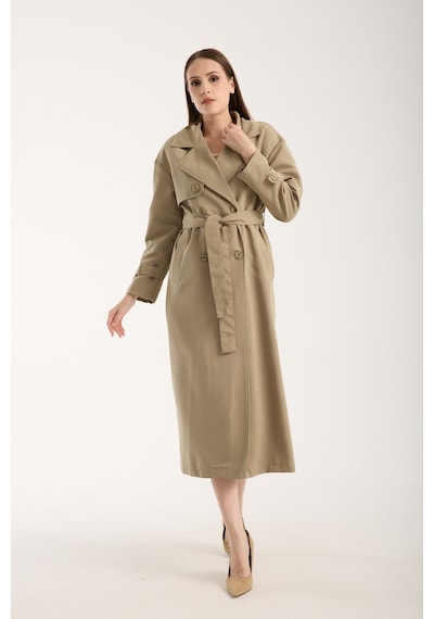 Açık Haki Oversize Rüzgarlık Detaylı Trençkot Açık Haki
