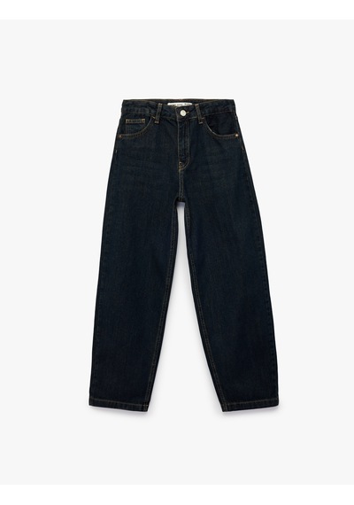 Koton Beli Ayarlanabilir Lastikli Pamuklu Cepli Denim Pantolon Dark Indıgo 7wkb40010td Koyu İndigo