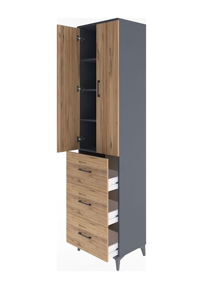 Hyperion Dolap 4 Raflı 3 Çekmeceli 2 Kapaklı 60x44x243 Antras... Antrasit