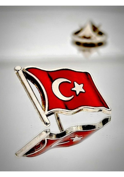 Yörük Tasarım Türk Bayrağı Gümüş Yaka Rozeti 3d 3 Boyutlu Dalgalı