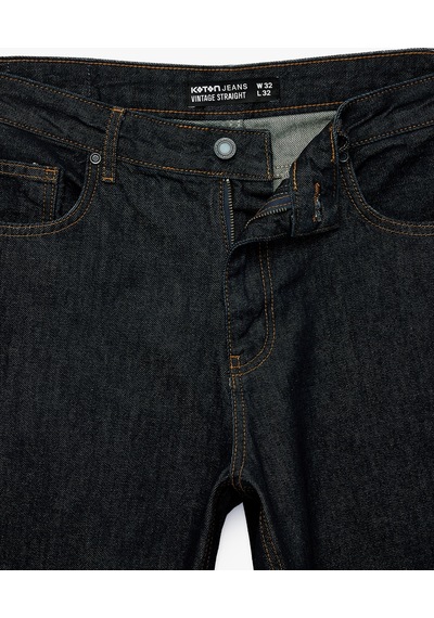 Koton Pamuklu Normal Bel Vintage Straight Fit Jean Pantolon Koyu İndigo 6sam40315nd