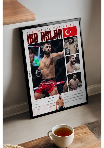 İbo Aslan Ufc Siyah Ahşap Çerçeveli Poster, Dekoratif Dövüş Duvar Tablosu
